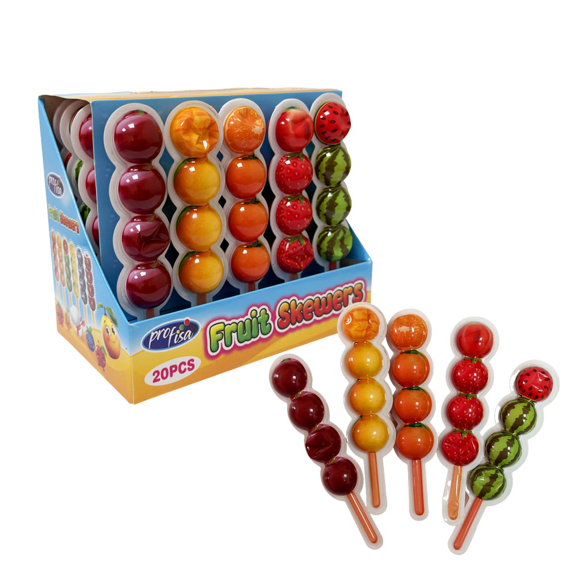 Fruit Mixed Skewers - Brochetas de Gominolas Rellenas Sabores Frutales - Contiene 20 Unidades