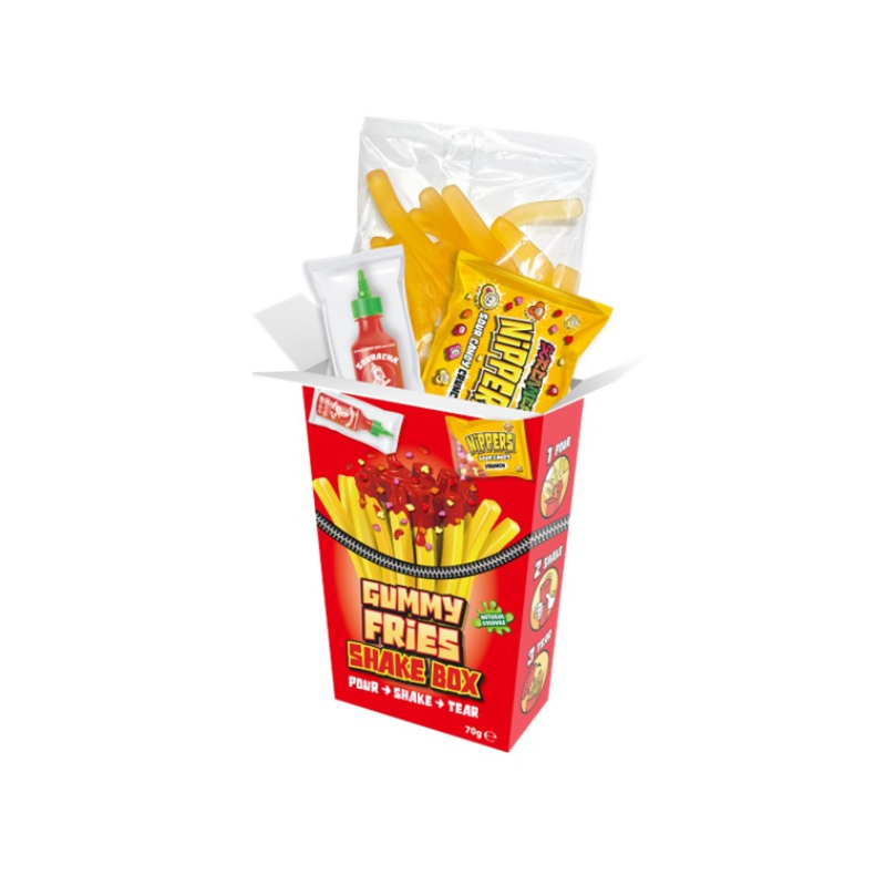 Gummy Fries Shake Box - Patatas Fritas con salsa para mezclar | Formato 12 Uds