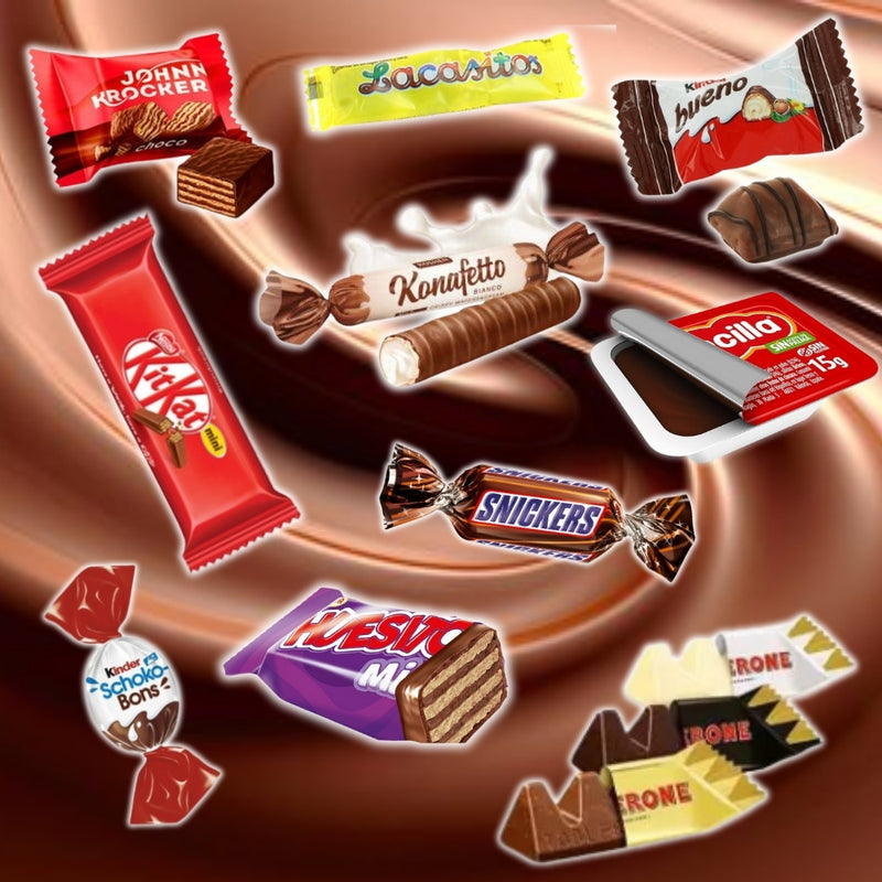 Surtido Mini Chocolates de 100 Unidades | Regalo Ideal para Aficionados al Chocolate | Kit Kat, Kinder, Toblerone, Lacasitos, Mars, Huesitos, Nocilla, Roshen
