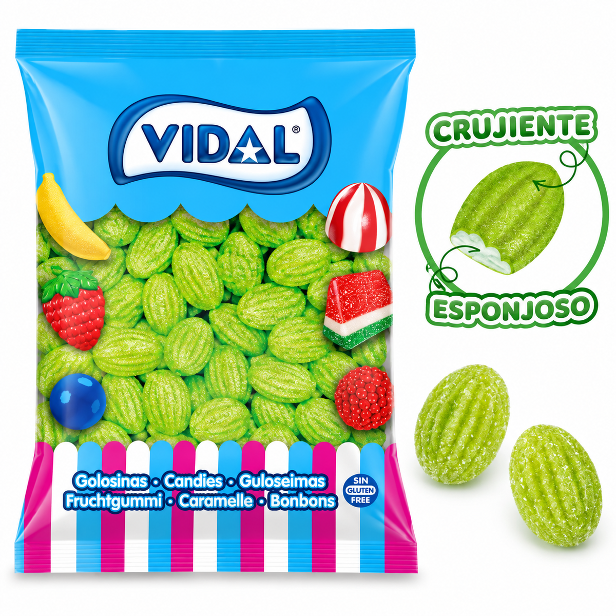 Vidal Melones Crunch | Formato Bolsa 1KG - Contiene Aprox 175 Uds