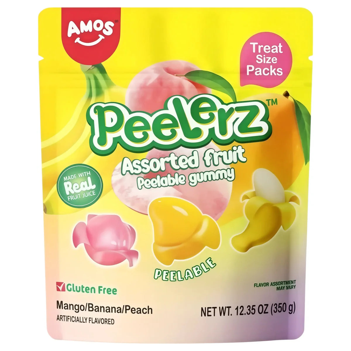 Amos Peelerz Gummy Mix "Mango, Banana y Melocotón" | Contiene 300G