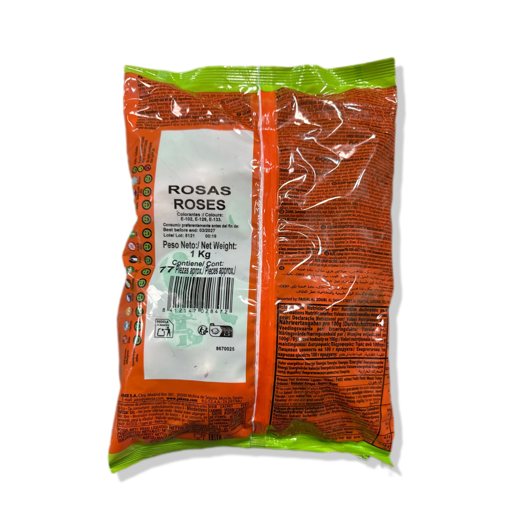 Rosas Rellenas Jake | Formato Bolsa 1KG - Contiene 75 Unidades