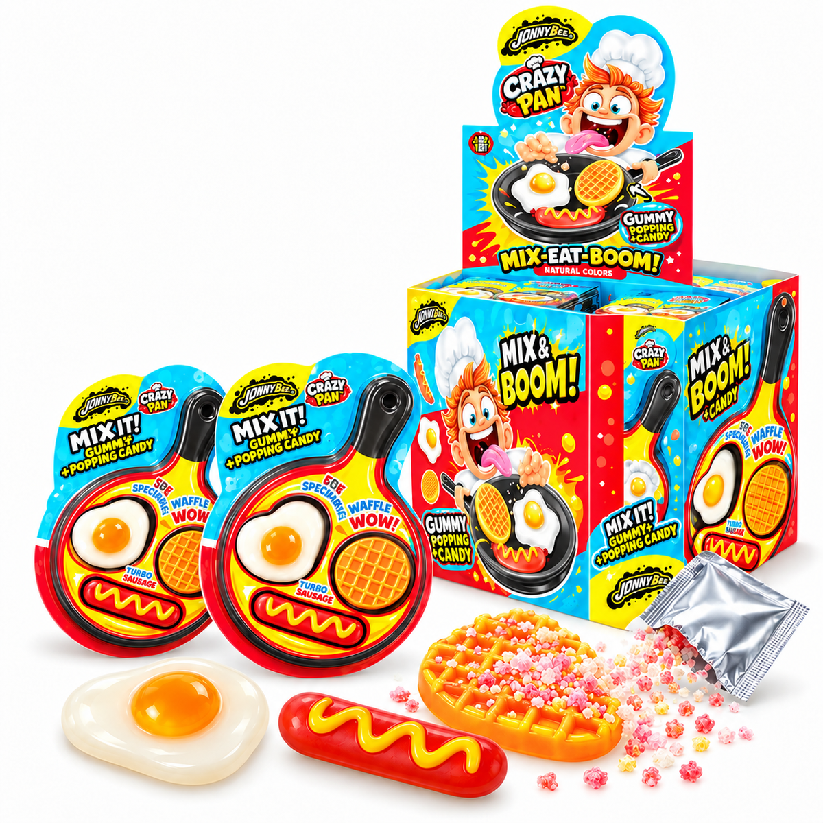 Crazy Pan "Gofre, Huevo Salchicha" + Popping Candy | Expositor Contiene 12 Unidades