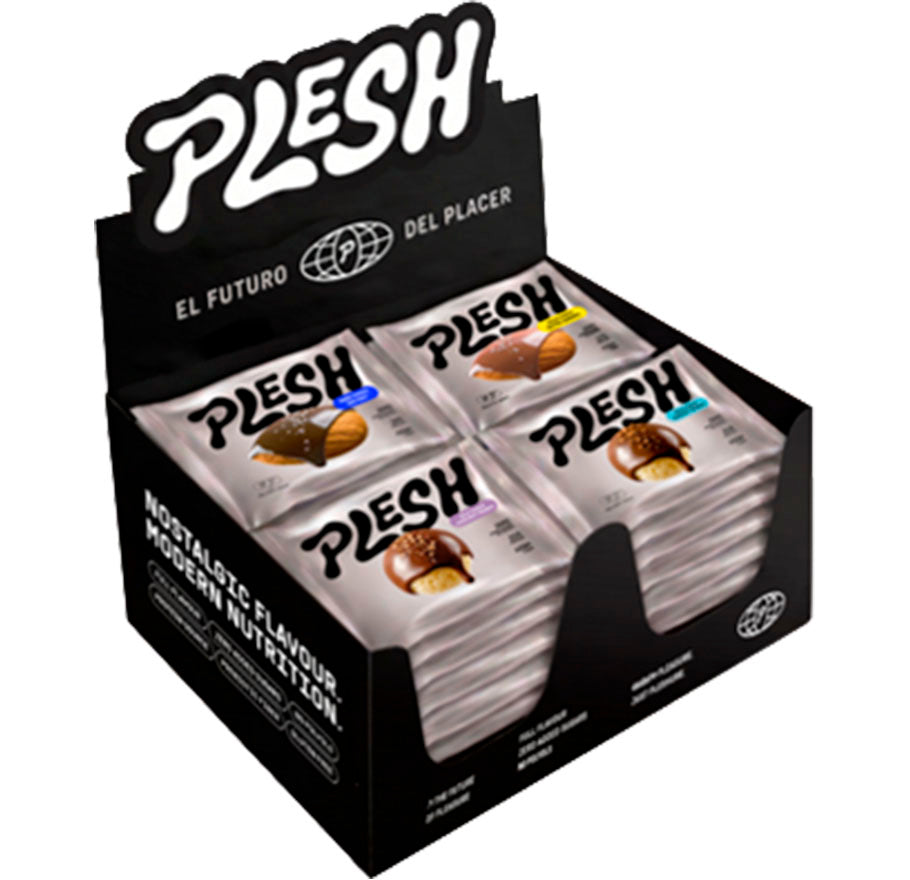 PLESH - Lote Introducción - Almendras Oscuras Sal, Caramelo de Leche, Crujiente de Avellana, Crunchy Bites -  40 UNIDADES