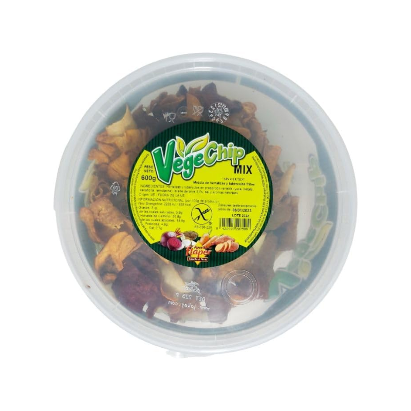 Vegechips | Snacks Mix de Yuca, Batata, Zanahoria y Remolacha | Formato tarro reutilizable 600g