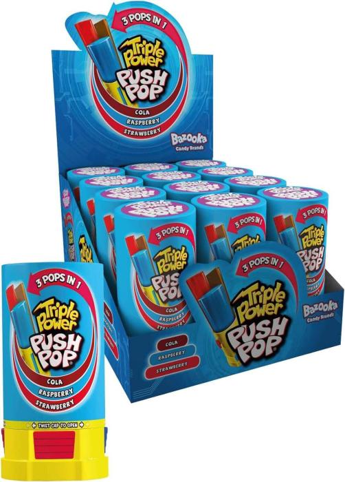 Bazooka Triple Power Push Pop 34g - Sabor Aleatorio