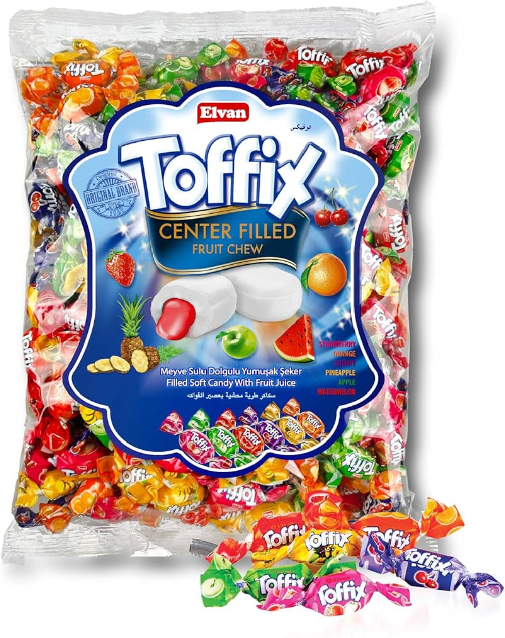 Toffix Caramelos Masticables - Sabores Frutales Surtidos - Bolsa 1KG - Aprox 250 Unidades