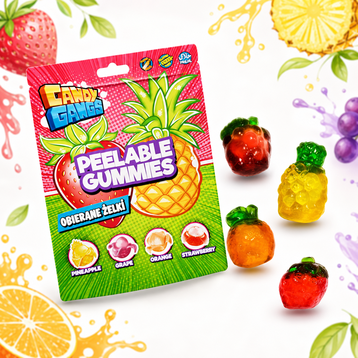 Chuches Pelables Mix - Piña, Uva, Naranja y Fresa - 16 Bolsas de 48g
