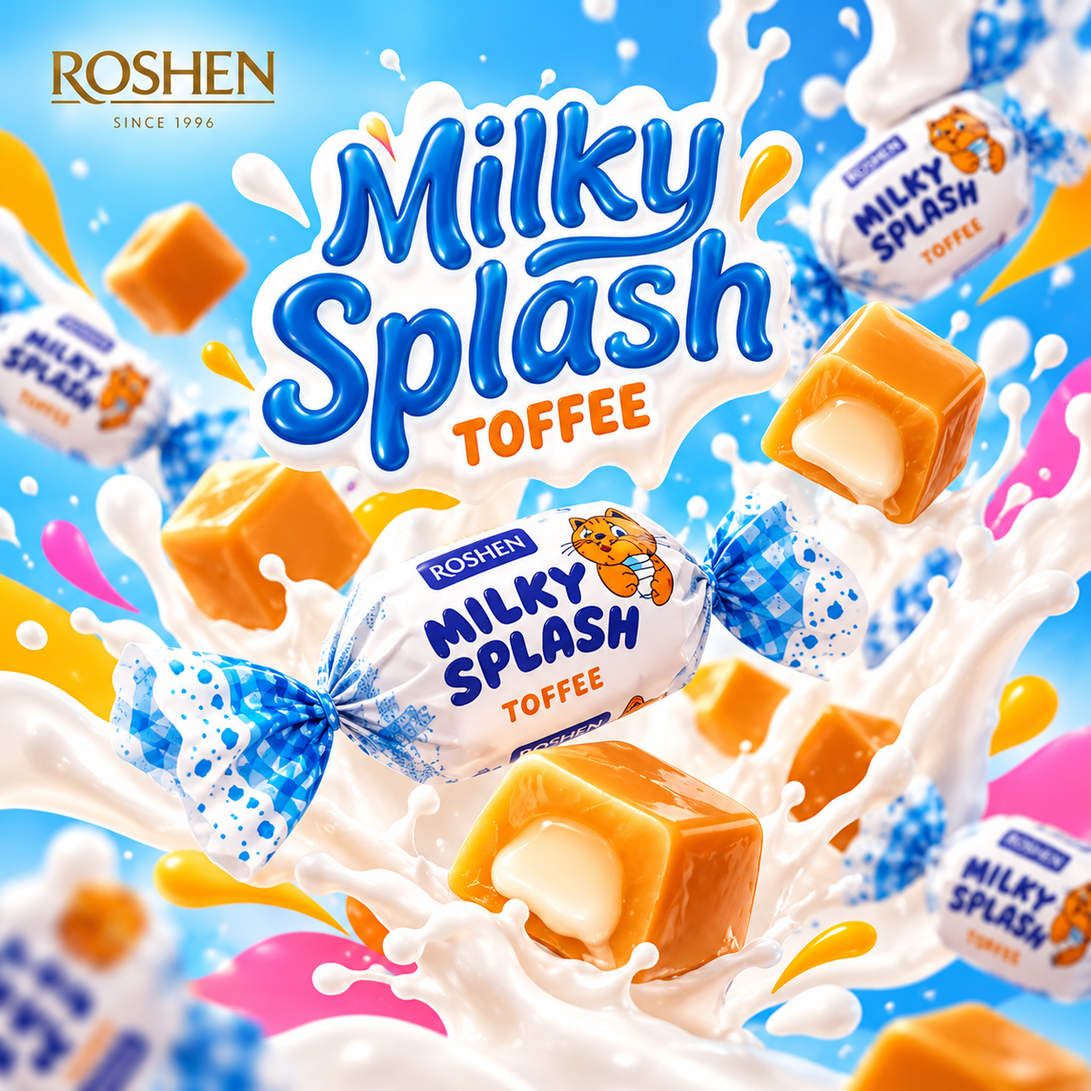 Roshen Caramelo Milky Splash - Relleno de Crema de Leche | Bolsa 1KG