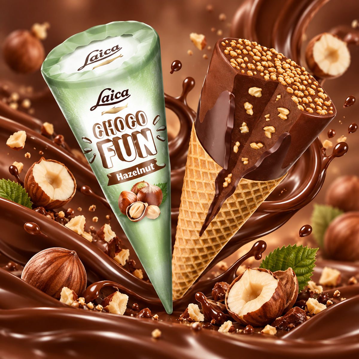 Choco Fun - Conos de Chocolate y Avellana Crunchy - Contiene 24 Unidades de 25G