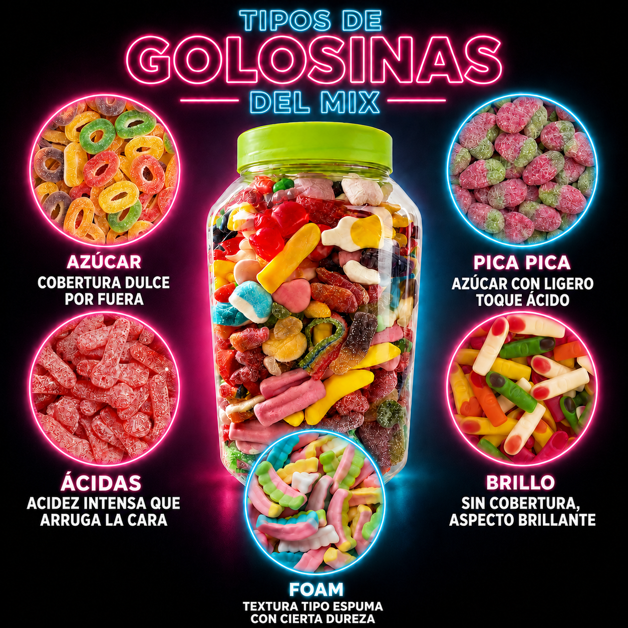 KREMTIK - Pick & Mix Golosinas: Azúcar, Pica Pica, Brillo, Ácidas, Foam | TARRO 3KG