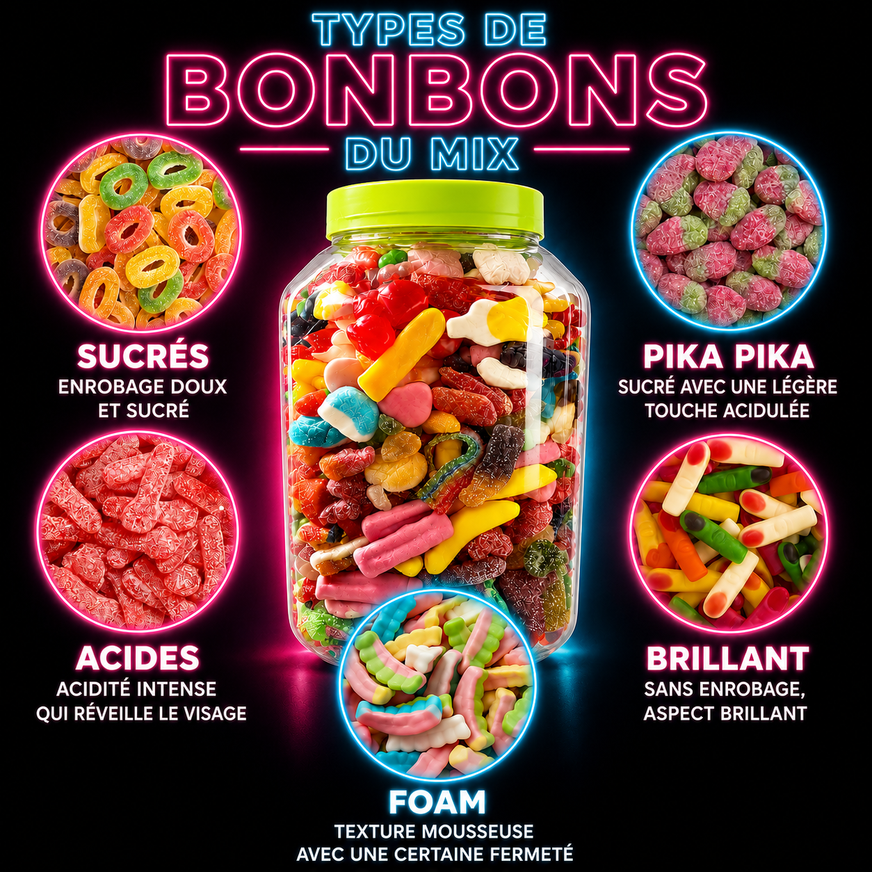 KREMTIK - Pick & Mix Golosinas: Azúcar, Pica Pica, Brillo, Ácidas, Foam | TARRO 3KG