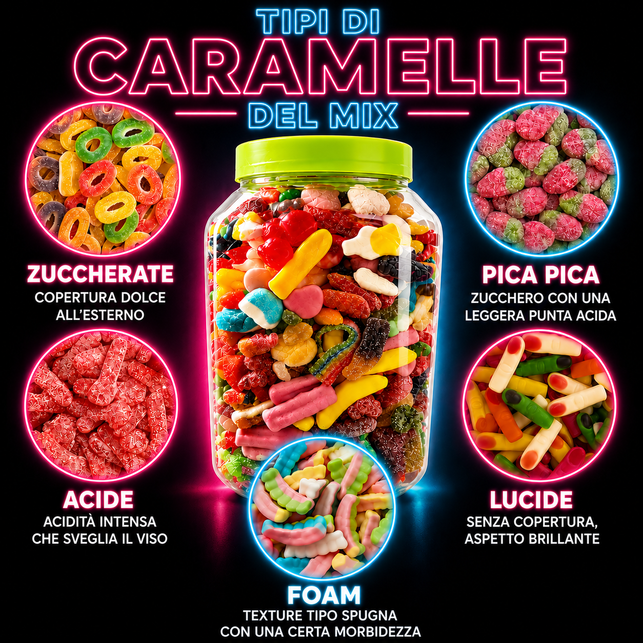 KREMTIK - Pick & Mix Golosinas: Azúcar, Pica Pica, Brillo, Ácidas, Foam | TARRO 3KG