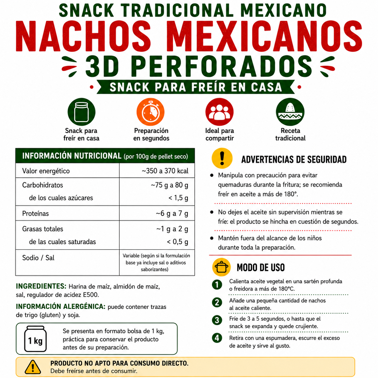 Nachos Mexicanos 3D Perforados - Snacks Para Freir En Casa | Tarro Reutilizable 800G