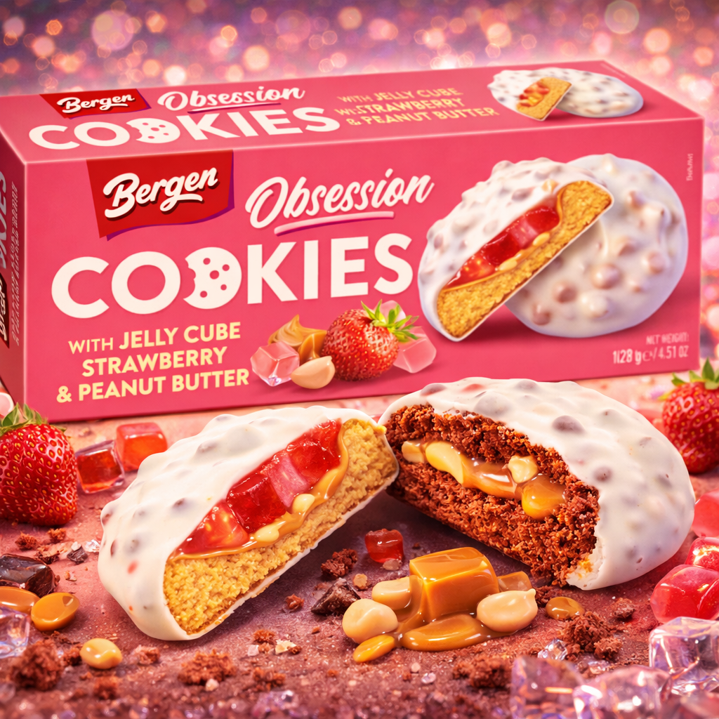 Caja Galletas Bergen Jellycube Fresa y Crema de Cacahuete | Formato 18 Uds