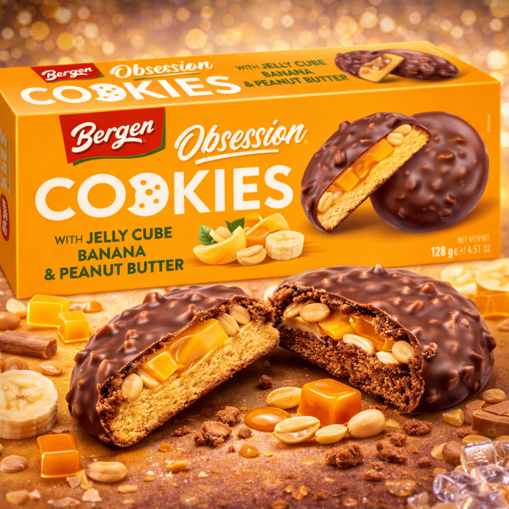 Caja Galletas Bergen Jellycube Plátano y Crema de Cacahuete | Formato 18 Uds