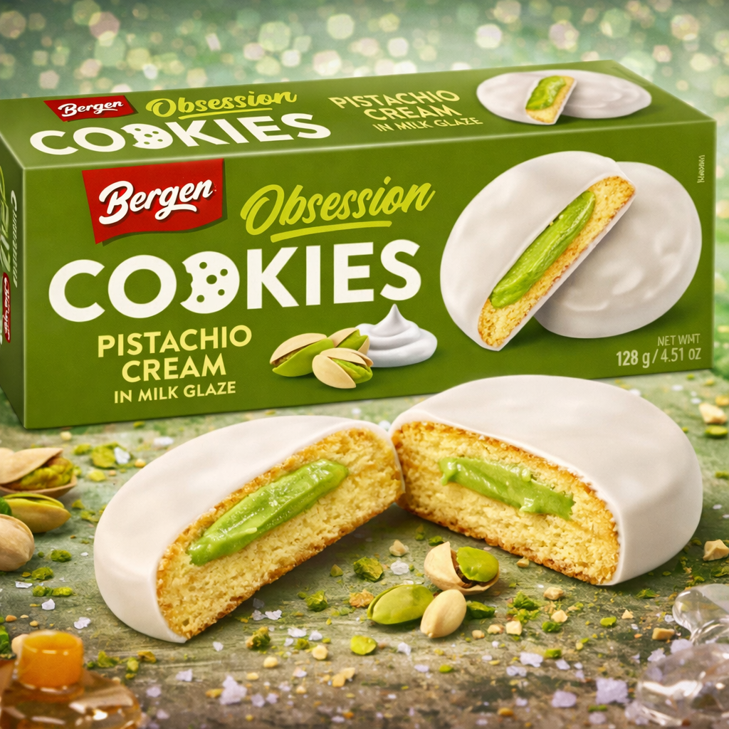 Caja Galletas Bergen Obsession Pistacho y Chocolate Blanco | Formato 18 Uds