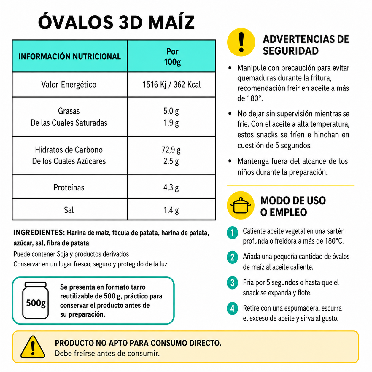 Óvalos Maíz - Snacks Para Freír en Casa - Formato Tarro 600G