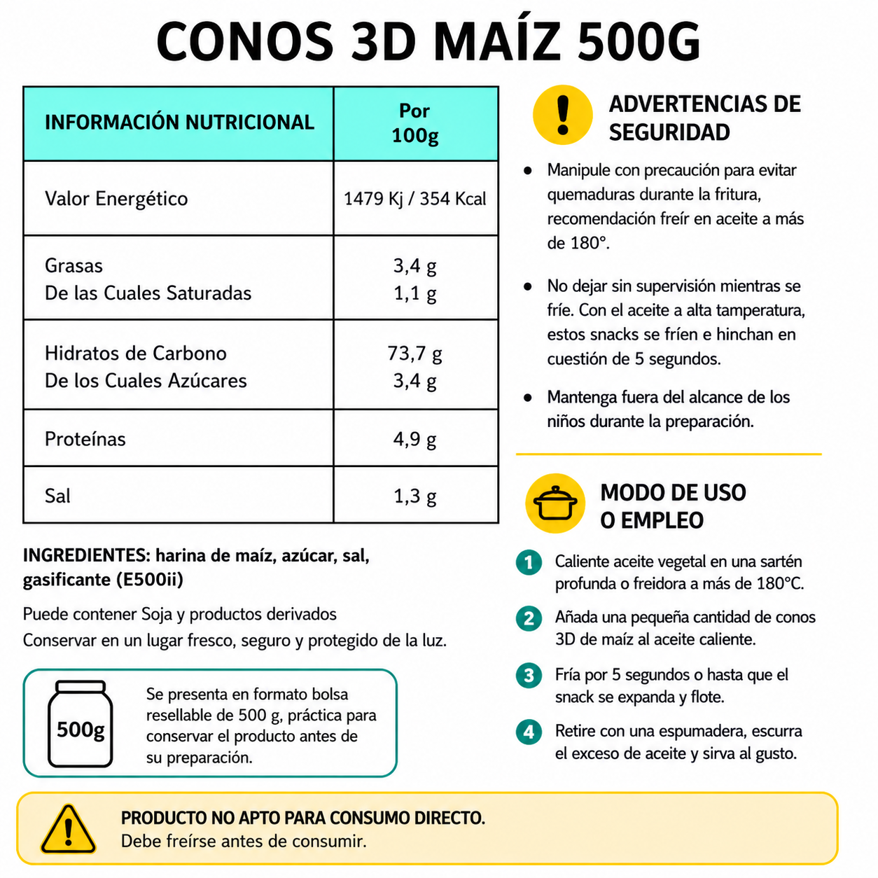 Conos Super 3D - Snacks Para Freír en Casa | Formato Tarro Reutilizable 500G