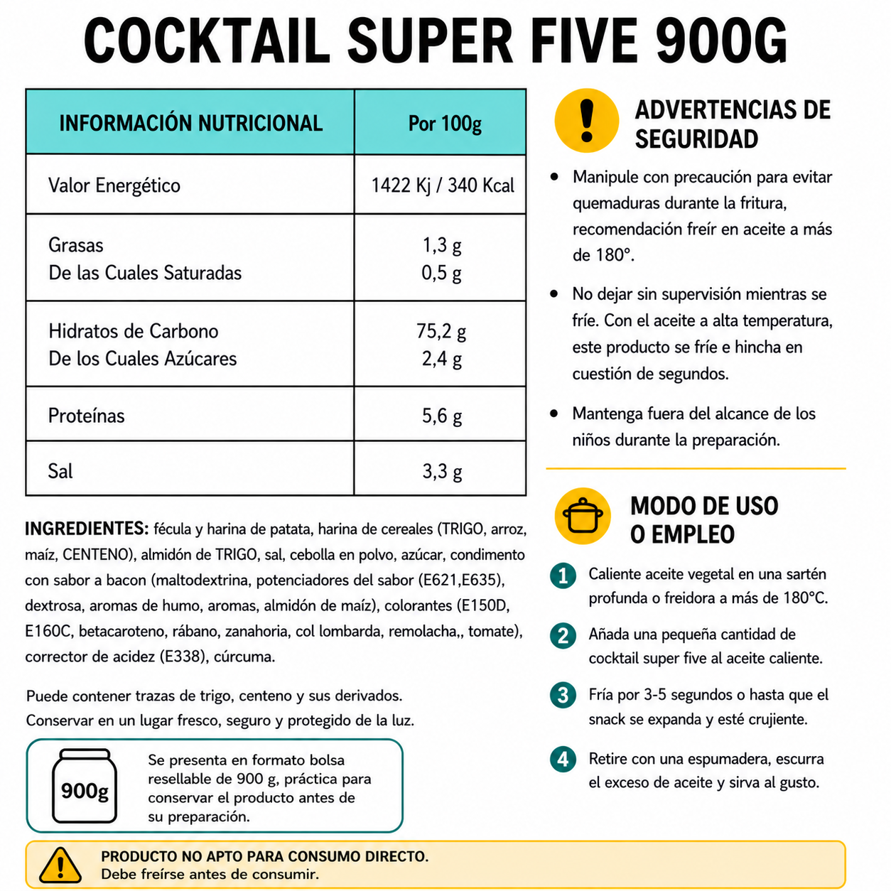 Cocktail Super Five - Snacks Para Freír en Casa (Anillos, Aros, Lenguas, Estrellas y Ruedas)  | Formato Tarro 700G