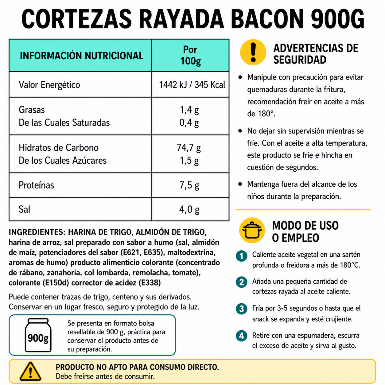 Cortezas Rayadas de Bacon - Snacks Para Freír En Casa | Formato Tarro 900G