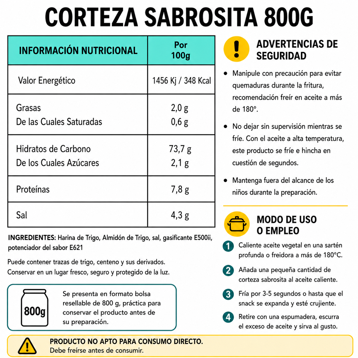 Cortezas Sabrositas - Snacks Para Freír En Casa | Formato Tarro 800G