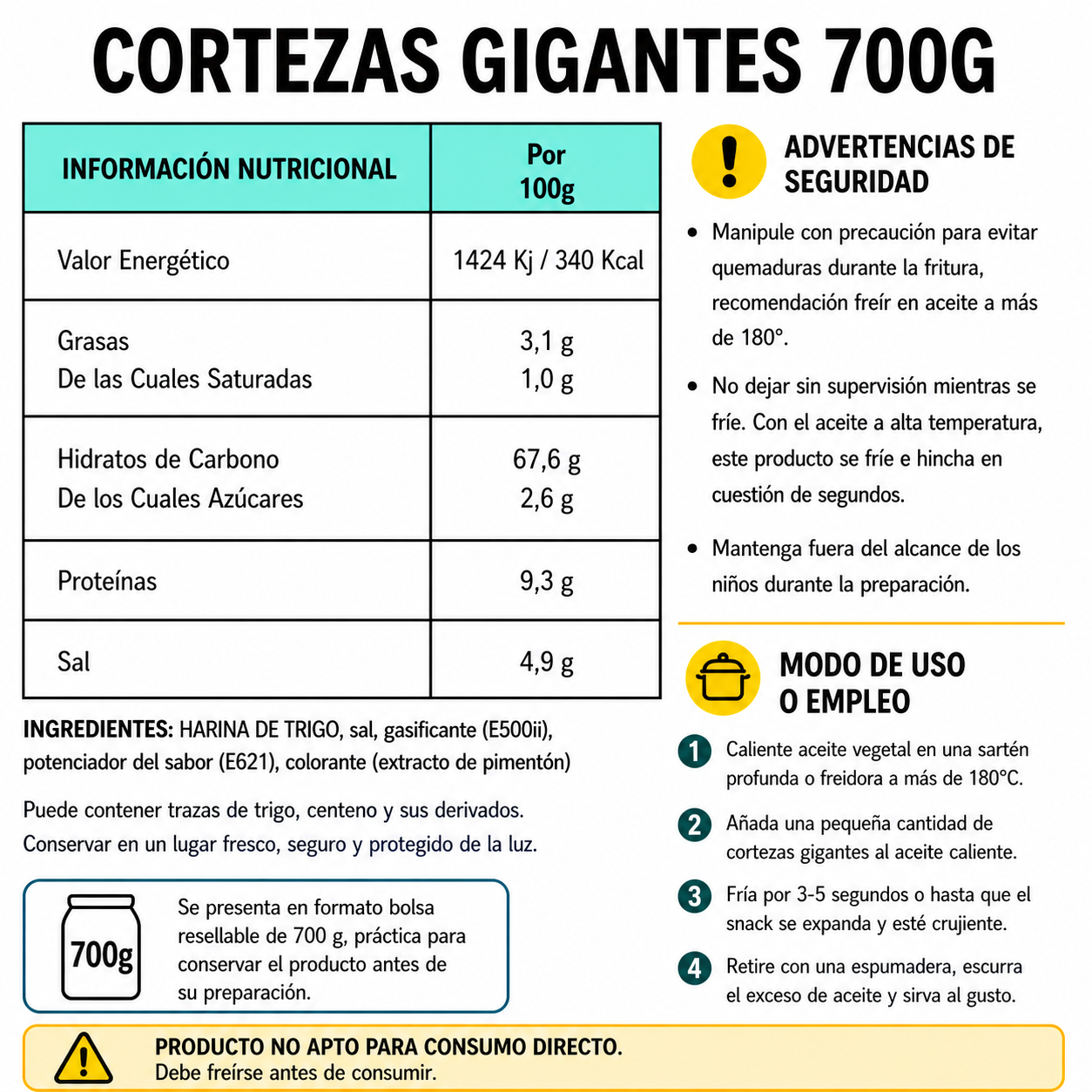 Corteza Gigante +10CM - Snacks Para Freír En Casa | Formato Tarro Reutilizable 700G