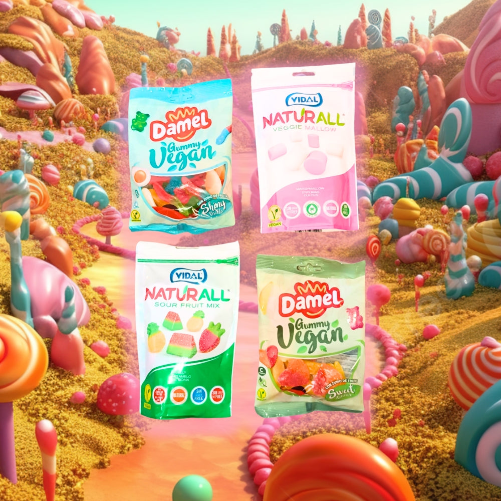 | VEGAN SWEETS PACK |  Surtido Gominolas y Esponjitas para Veganos - Contiene 12 Bolsitas