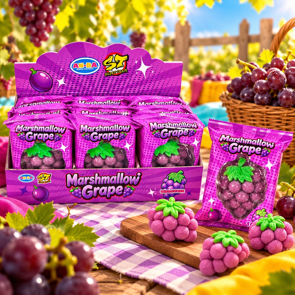 Marshmallow Uva Gigante | Formato 9 Unidades x 100G — Escena temática