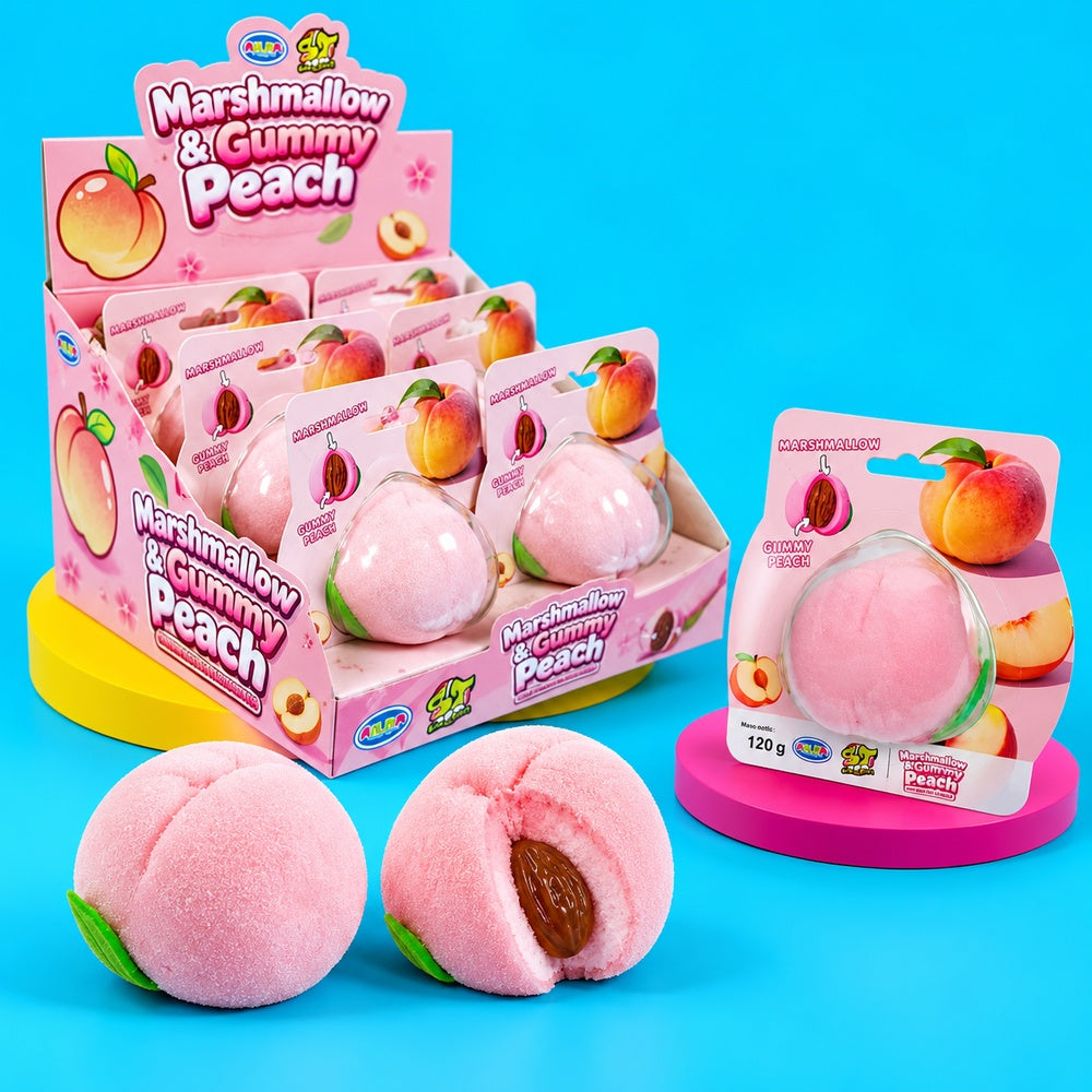 Marshmallow Gigante Melocotón Pelable | Contiene 6 Unidades x 120G — Presentación y detalle