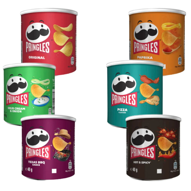 Pringles 40g x 12 Unidades - Especial Candy Bar | Sabores: Original, Sour Cream, Hot Spicy, Paprika, Barbacoa y Pizza | ¡Elite tu sabor preferido!