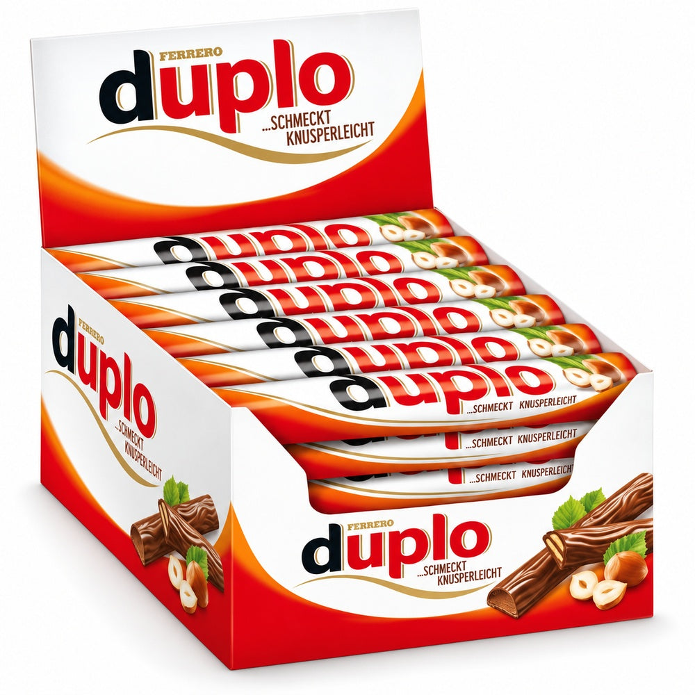 Ferrero Duplo Barras de Chocolate con Avellana | Contiene 40 Unidades x 18,2g — Fondo blanco