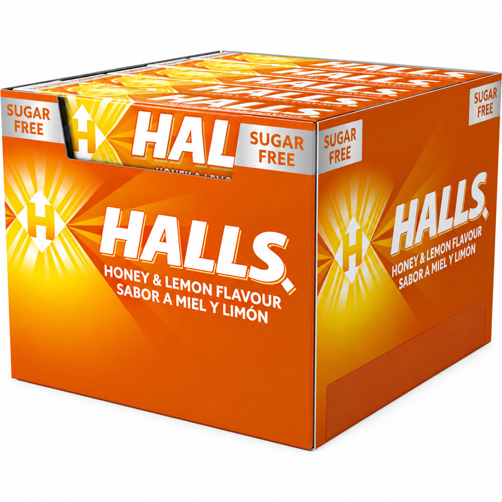 Halls Miel Limón - Expositor original sobre fondo blanco