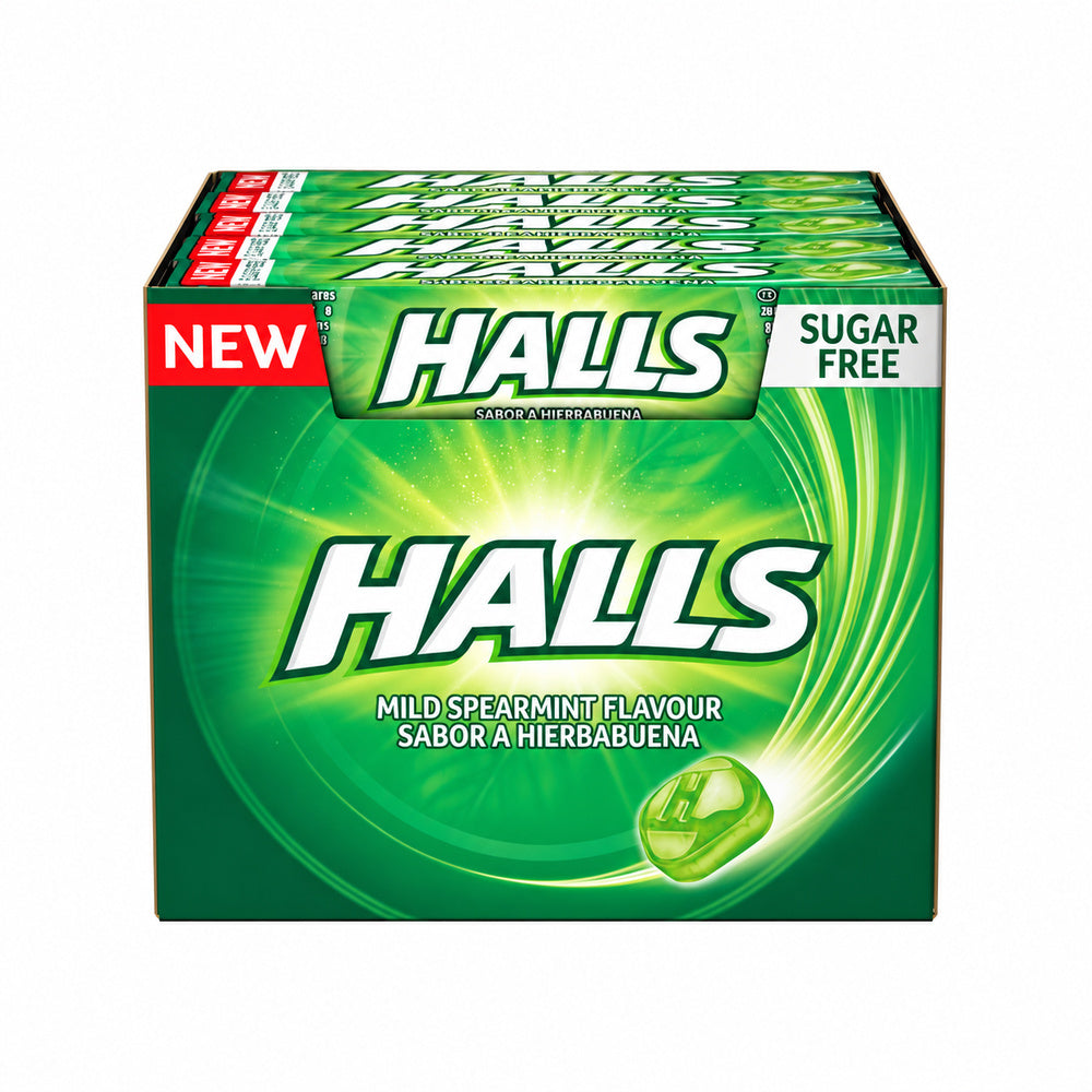 Halls Mild Spearmint - Expositor original sobre fondo blanco