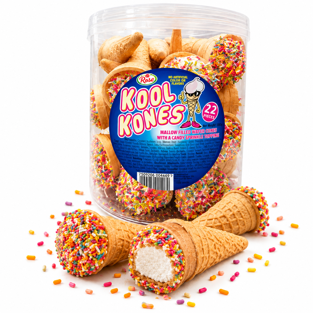 Kool Kones - Conos Sabor Nata y Confetti | Contiene 20 Unidades
