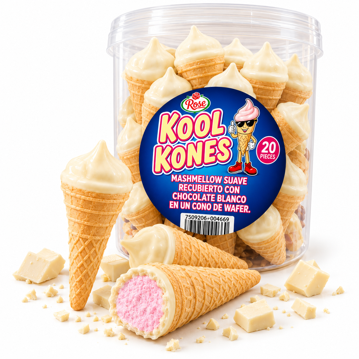 Kool Kones - Conos Sabor Chocolate Blanco | Contiene 20 Unidades