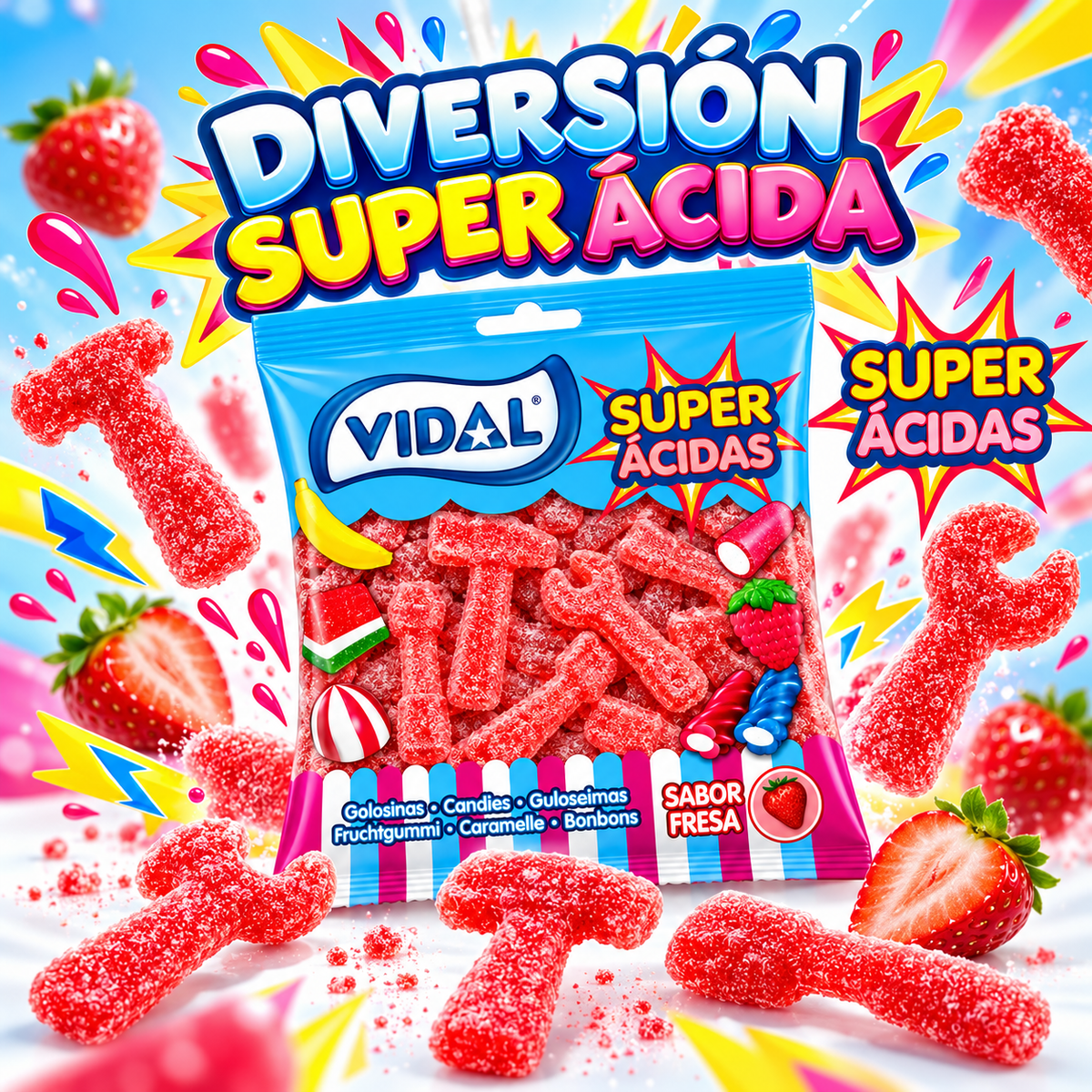 Herramientas Super Ácidas Sabor Fresa | Formato Bolsa 1KG - Aprox 163 Uds