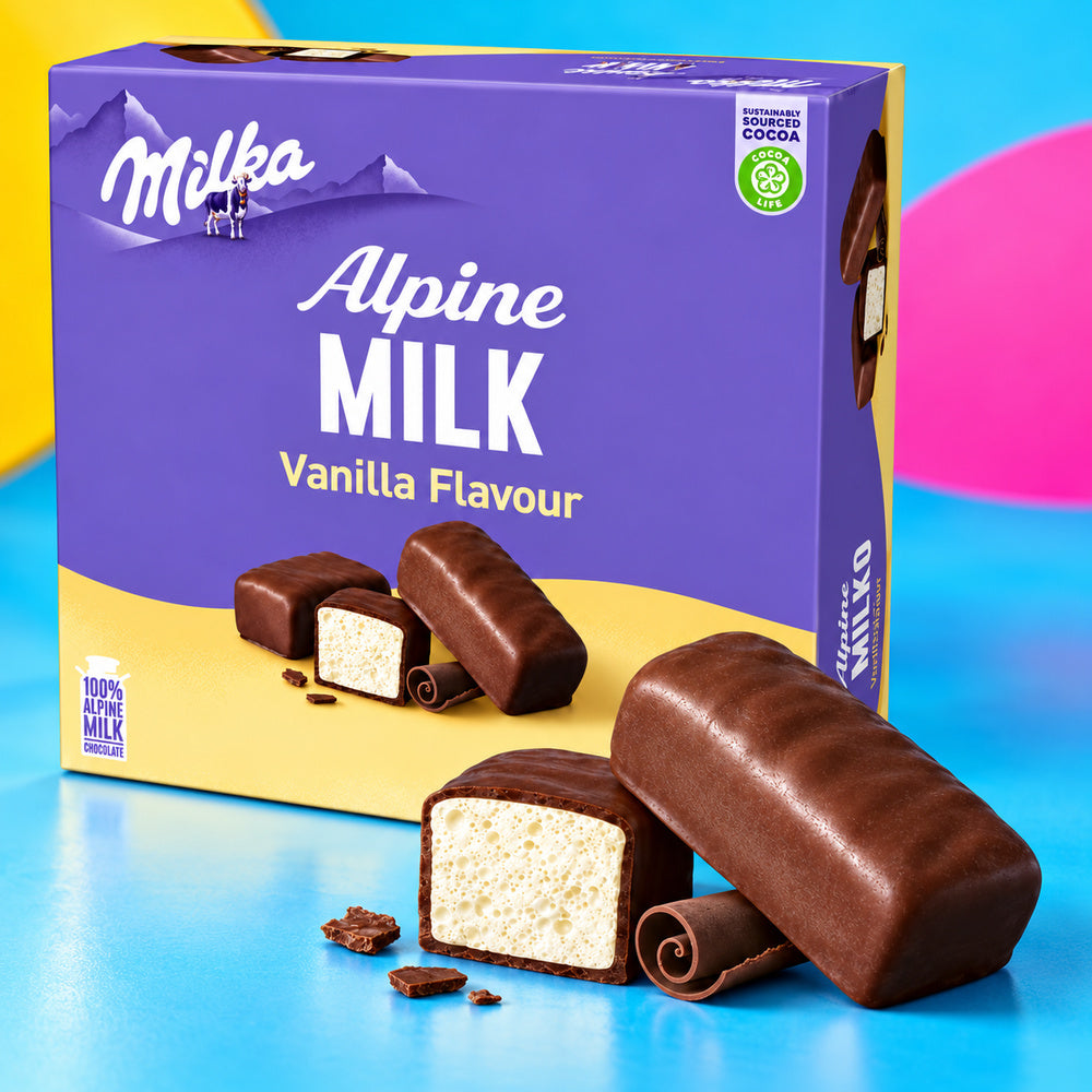 Milka Marshmallow Cubierta de Chocolate con Interior de Vanilla | Caja 165G — producto y detalle