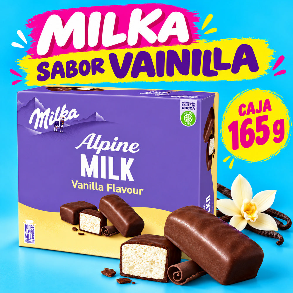 Milka Marshmallow Cubierta de Chocolate con Interior de Vanilla | Caja 165G — infografía