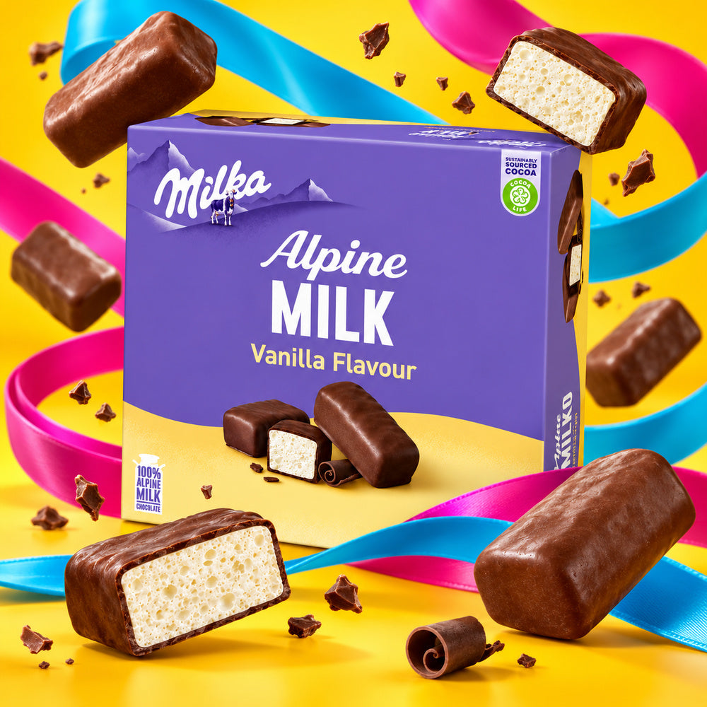 Milka Marshmallow Cubierta de Chocolate con Interior de Vanilla | Caja 165G — creatividad publicitaria