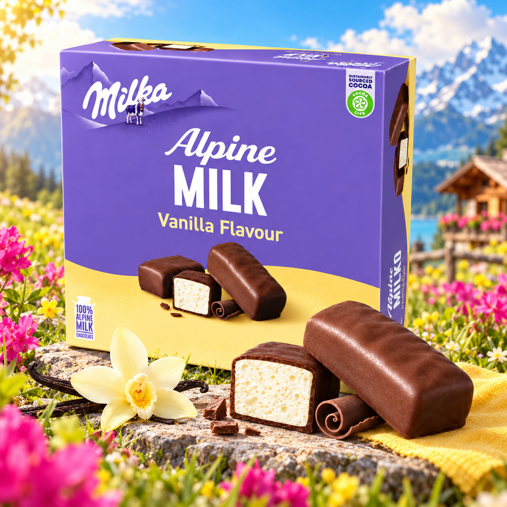 Milka Marshmallow Cubierta de Chocolate con Interior de Vanilla | Caja 165G — escena temática