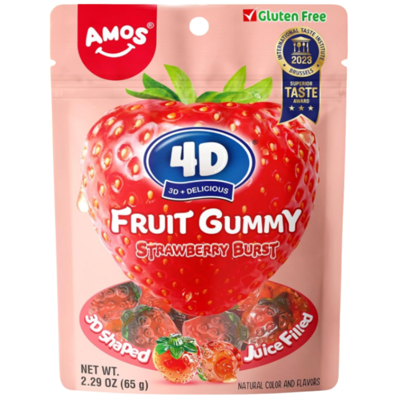 Amos 4D Gominola de Fresa Rellena | 24 x 65g