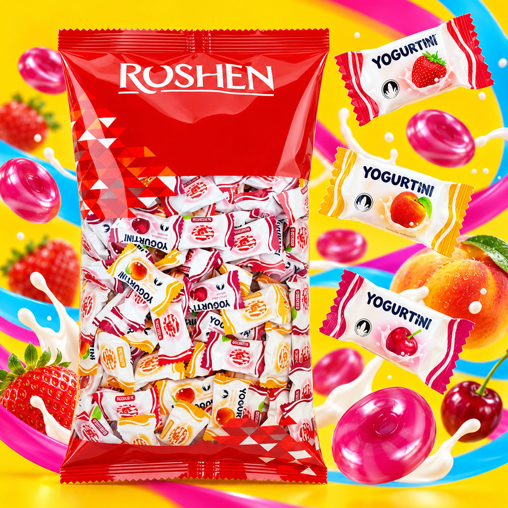 Roshen Yogurtini Mix "Fresa, Cereza y Melocotón" - Formato Bolsa 1KG — creatividad publicitaria