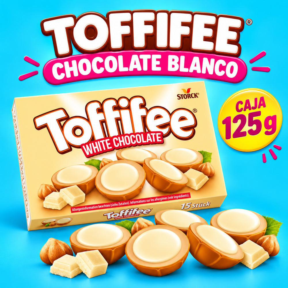 Toffifee Chocolate Blanco Con Avellana y Caramelo | Caja 125G — infografía