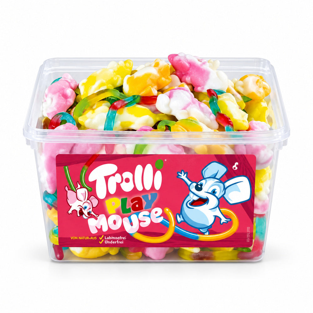 Trolli Ratones "Playmouse" | Tarro 75 Unidades x 16G — envase sobre fondo blanco