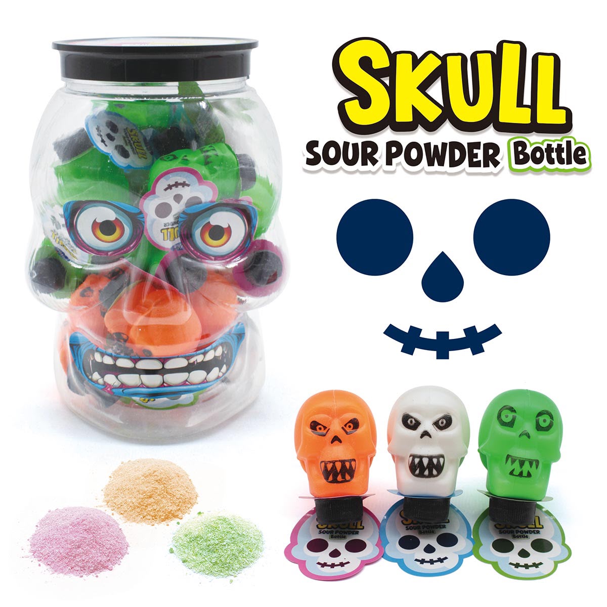 Skull Sour Powder Bottle - Temática Hallaween | Contiene 25 Unidades x 10G