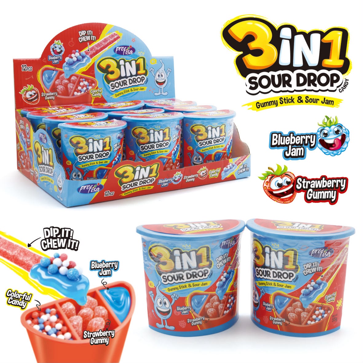 3 EN 1 SOUR DROP | Contiene 12 Unidades de 55G