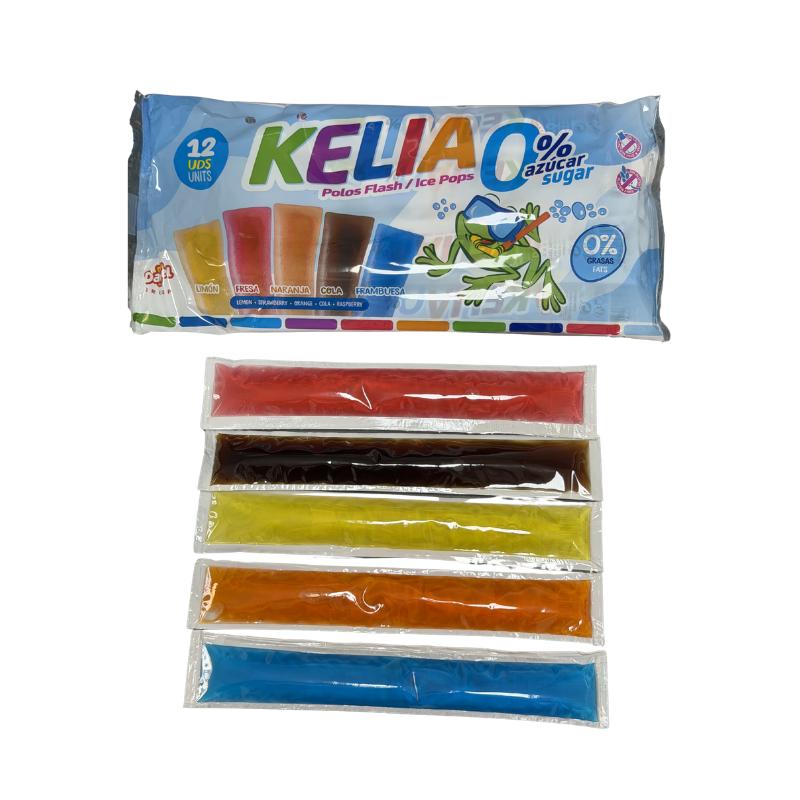 #AMZ Kelia Sin Azúcar - Polo Flash 0% | SIN GLUTEN, SIN LACTOSA | Sabores Surtidos: Fresa, Cola, Limón, Naranja y Frambuesa - 15 Bolsas = 180 Unidades x 45 ml