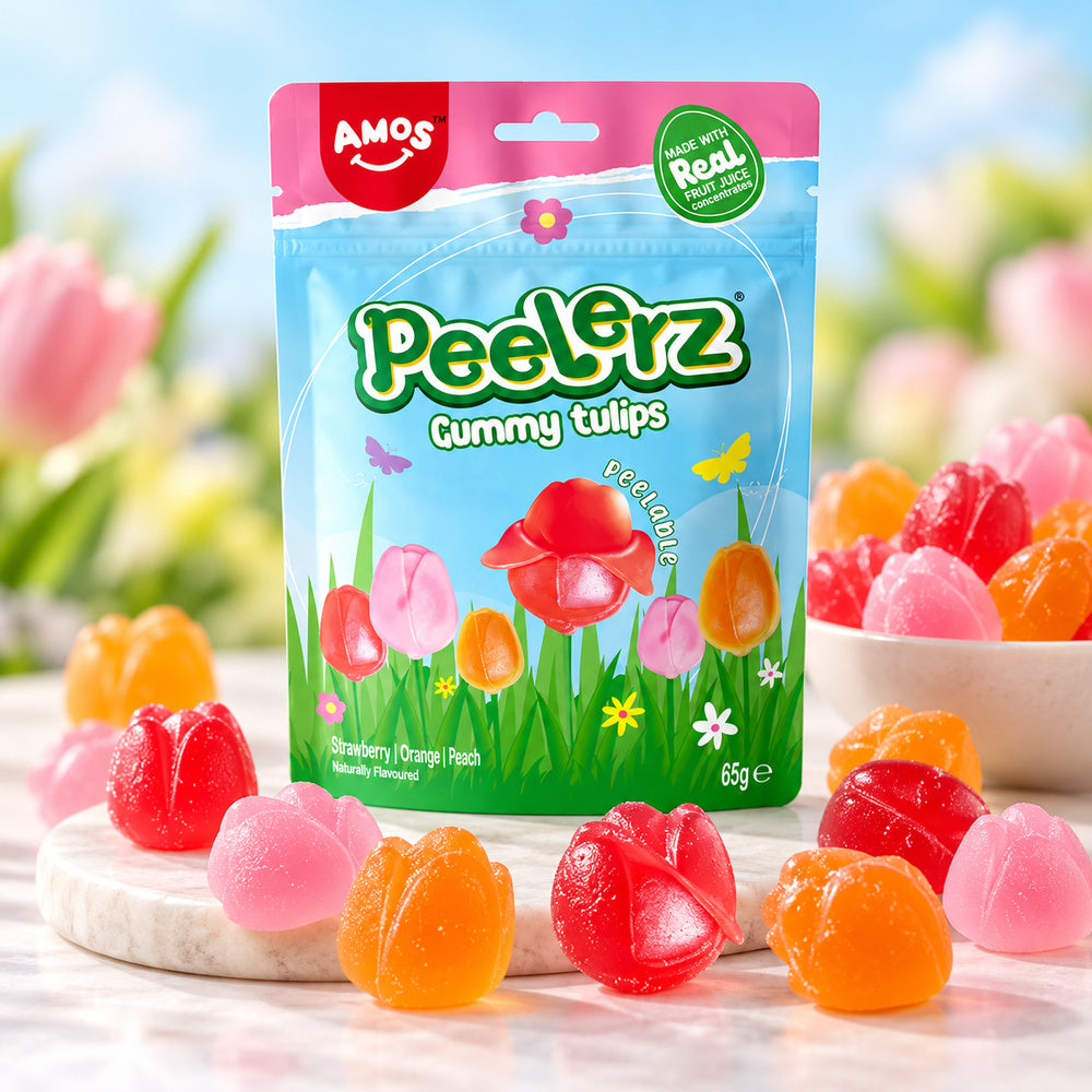 Gominolas pelables Amos tulipanes fresa naranja melocotón