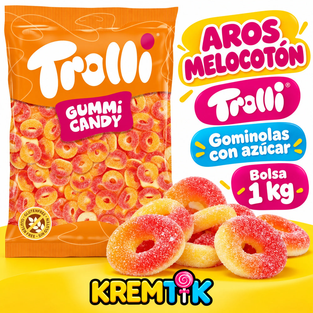 Aros Melocotón Trolli gominolas con azúcar bolsa 1 kg